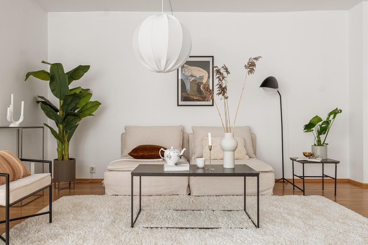 Feng Shui Raum-Akupunktur mit harmonischen Pflanzen und Dekoration